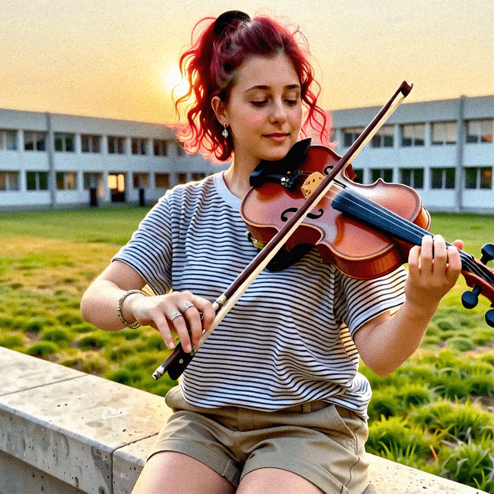 Emma-Jane MacKinnon-Lee playing the violin in a local park in Australia